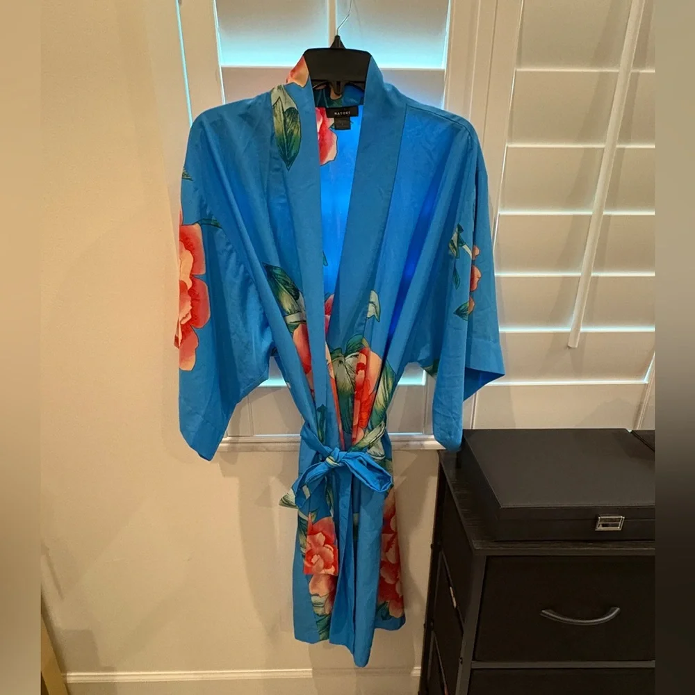 Natori Robe Nova Blue Floral Robe Size Small